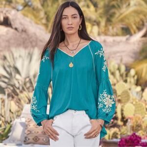 Sundance Naomi Isles Embroidered Boho Blouse Top XXL